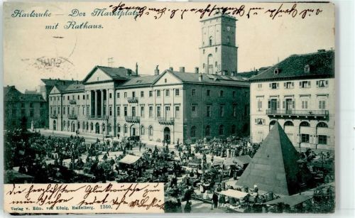 Karlsruhe Rathaus Marktplatz Marktszene Pyramide Bahnpost