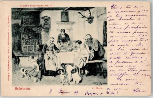 Eberle, A. Neckereien Frau Kind Hund Künstler 1899 Künstlerkarte