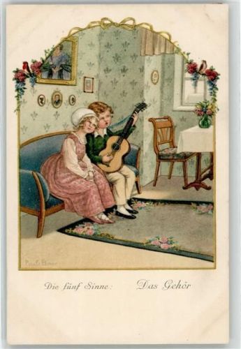 Die fünf Sinne: das Gehör Gitarre spielen Singen Poesie sign.
