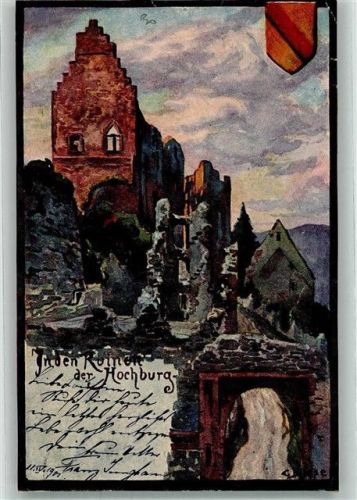 Emmendingen 1901 Hochburg Ruinen Wappen Tor Lithographie