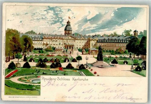Karlsruhe 1898 Residenz Schloss Denkmal Park Garten Fahne sign. Kley