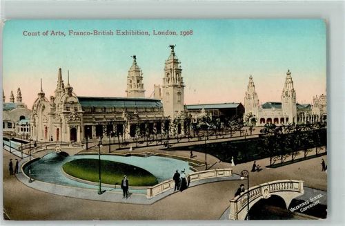 London 1908 Court of Arts Franco-British Exhibition Brücke Mann Hut Kind Engel