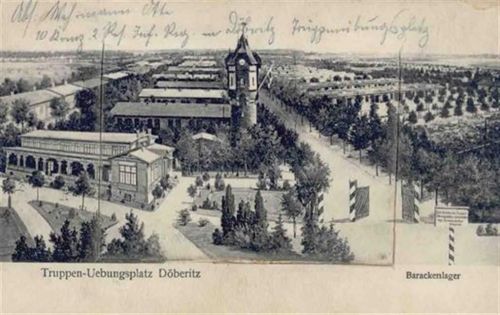 Döberitz Döberitz (o-1831) Leporello Truppen-Übungsplatz II (Lasche von Leporello-Abdeckung fehlt, kleine Einrisse bei Leporello-Abdeckung, fleckig RS)