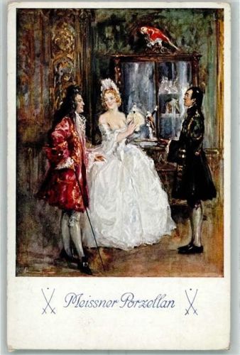 Meißen 1926 Zeichen Meissner Porzellan Adliger Dame Diener Gemälde Ara