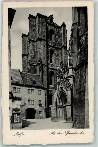 Neisse Bahnpost Neisse Oppeln Zug 1580 9.1.1930 an der Pfarrkirche