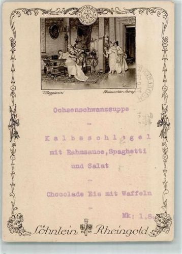 Söhnlein Rheingold Menükarte V. Reggianini Belauschter Antrag Sekt