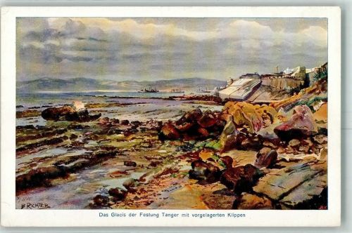 Tanger Das Glacis der Festung mit vogelagerten Klippen sign B. Richter