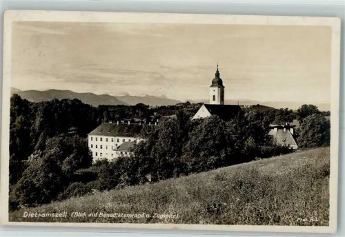 Dietramszell Kloster Blick auf Benediktenwand u. Zugspitze