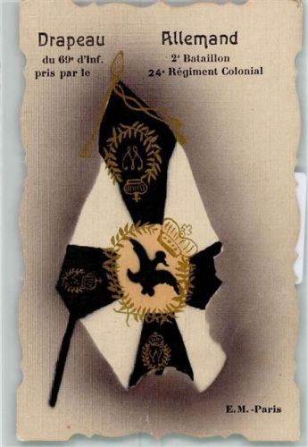 Deutsche Fahne 2. Bataillon 24. Regiment Colonial Krone Kranz Vogel schwarz-weiß