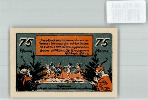 Brocken 1921 Gutschein über 75 Pfennig Hexentanzplatz