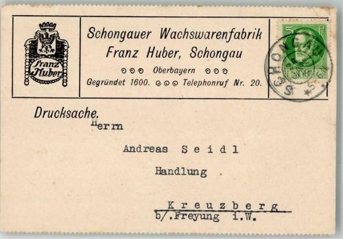 Schongau 1919 Schongauer Wachswaren- Fabrik Drucksache keine AK