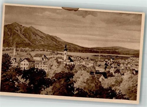 Murnau Panorama des Ortes mit Pfarrkirche St. Nikolaus Verlag Zieher, Ottmar Nr. 77
