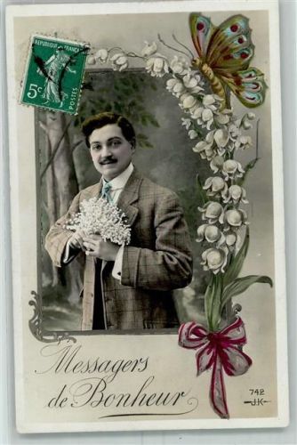 Mann Blumenstrauß Schmetterling Schleife Messagers de Bonheur