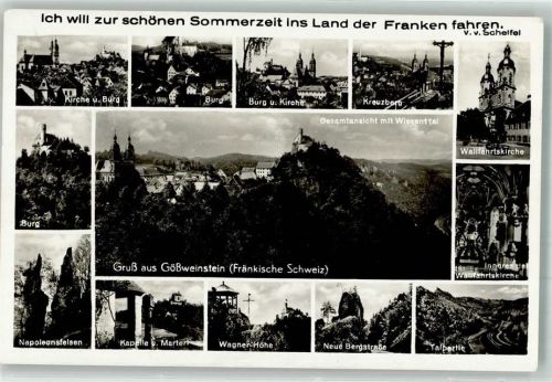 Gößweinstein 1940 Basilika Burg Gößweinstein Kreuzberg Napoleonsfelsen Kapelle Wagner-Höhe Bergstraße Fotograf Joseph Hospe Hüttenstempel Stempfermühle