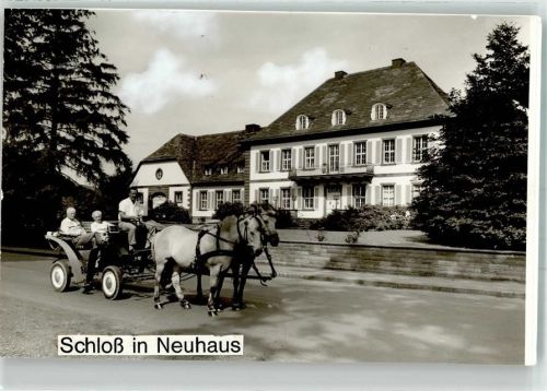 Neuhaus Zweispännige Kutsche vor Jagdschloss Neuhaus Foto Original aus Archiv eines Ansichtskartenverlages Ort handschriftlich
