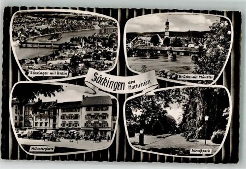 Bad Säckingen 1963 Fliegeraufnahme Brücke Münster Münsterplatz Schlosspark