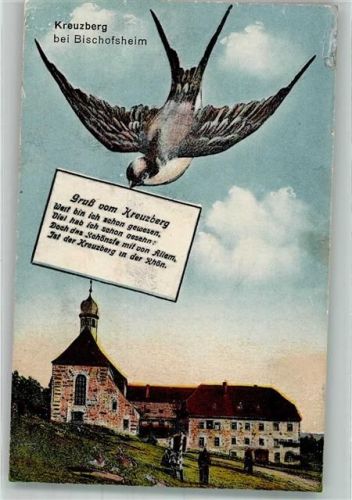Bischofsheim 1919 Kirche Kloster Gruß vom Kreuzberg Schwalbe