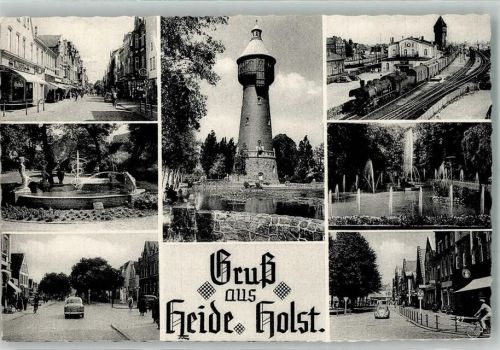 Heide Innenstadtstraßen Märchenbrunnen Springbrunnen Wasserturm Bahnhof Dampflokomotive Verlag Lagerbauer Nr. 11