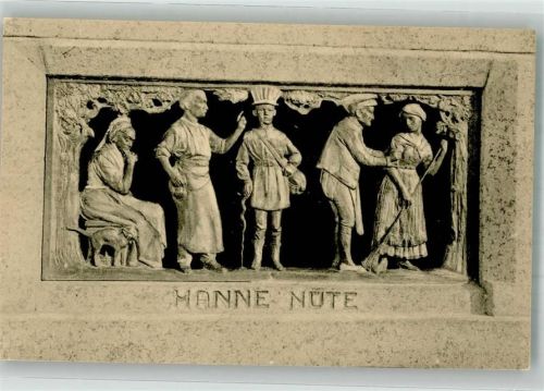 Stavenhagen Reliefbild aus Fritz Reuters Werken an seinem Denkmal in Stemhagen 5. Hanne Nüte Ort lt. Verlag