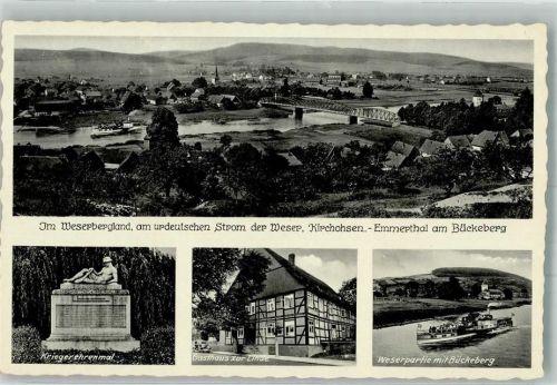 31860 W3254 Kirchohsen - Kriegerdenkmal Gasthaus zur Linde Dampfschiff WK II