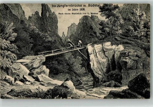 Thale Jungfernbrücke Bodetal 1838 sign. Richter
