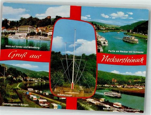 Neckarsteinach Vorder- und Mittelburg Schiffermast Campingplatz 4 Burgen Neckarschleife