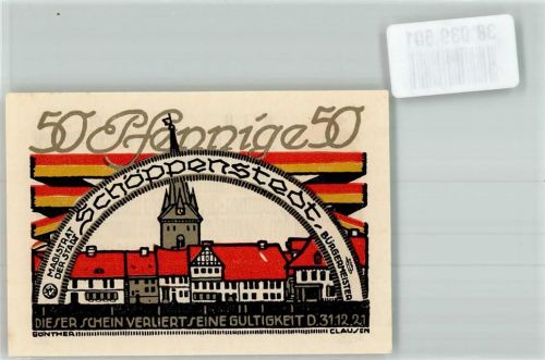 Schöppenstedt 1921 50 Pfennige Marktplatz St. Stephanus-Kirche Rückseite Mann im Brunnenschacht