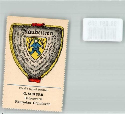 Blaubeuren Wappen Betonwerk Schurr Wappensammelmarke Nr. 57