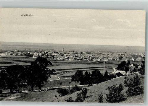 Weilheim 1915 Panorama der Stadt mit Stadtpfarrkirche Mariä Himmelfahrt Maschinenstempel