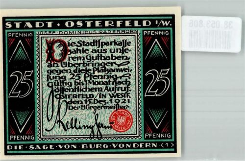 Osterfeld 1921 Gutschein über 25 Pfennig Sage von Burg Vondern