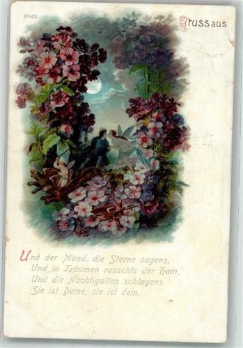 1899 Elfen küssen sich im Mondschein zwischen Veilchen Lithographie/Künstlerkarte