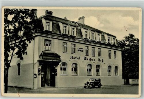 Crossen 1940 Hotel Weißes Roß Auto Feldpost WK II Landpost viele Büge