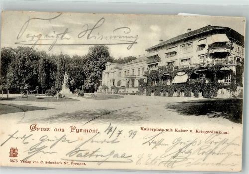 Bad Pyrmont 1899 Bahnpost Hannover Altenbecken Zug 703 4.7.199 Kaiserdenkmal