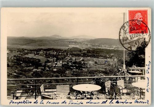 Pecs 1934 Gasthaus Breifmarke Bildseite