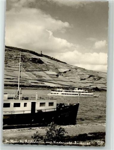 Rüdesheim Rheinschiff unterhalb des Niederwalddenkmales Fotograf Popp