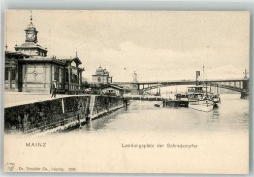 Mainz Dampferanlegestelle vor der Rheinbrücke Rheinschiffe Verlag Dr. Trenkler Co. 2536