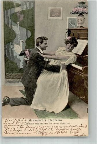 1903 Junges verliebtes Paar am Klavier Poesie / Liebe