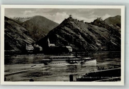 Kamp-Bornhofen Panorama des Ortes mit Burg Sterrenberg und Liebenstein Rheinschiff Raddampfer