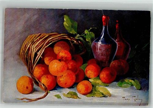 Stillleben mit umgekippten Weidenkorb mit Obst T.S.N. Serie 1488