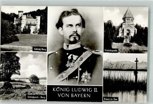 Berg Portrait des Königs Schloss Berg mit Park Votivkapelle Kreuz im See Fotograf Wörsching