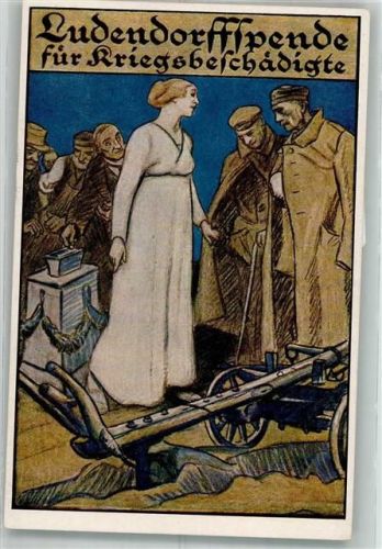 sign. Schulz, Wilhelm Frau kümmert sich um verhärmte Kriegsbeschädigte Ludendorffspende WK I