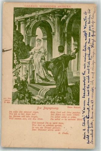1900 sign. Makart, Hans Die Begegnung Gedicht von Prutz