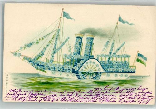 1904 Prägedruck Raddampfer aus Blumen Künstlerkarte M.S.i.B. Serie 275