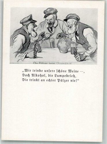 sign. Roeseler Männer mit Pfälzer Wein beim lautstarken Austausch im Gasthaus