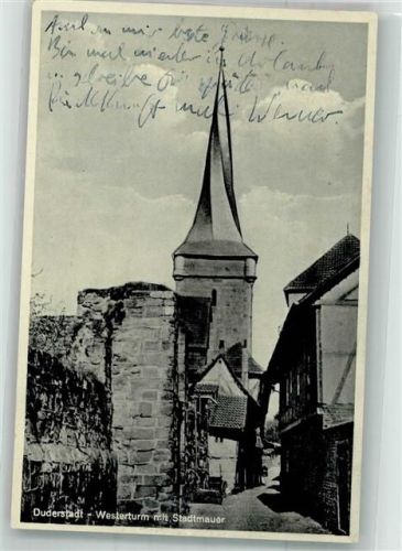 Duderstadt 1940 Westerturm mit Stadtmauer