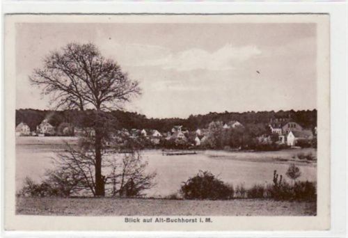 Blick auf Alt-Buchhorst i.M.. Postalisch gelaufen. Kleiner Knick an der oberen rechten Ecke. Leichte Anhaftung vom Album auf der Rückseite, sonst gut erhalten.