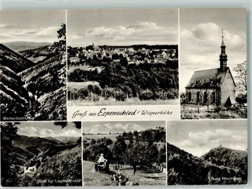 Espenschied Panorama des Ortes mit Sankt-Nikolaus-Kirche Werkerbachtal Laukenmühle Burg Rheinberg
