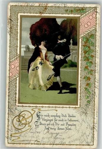 1905 Junges Paar in klassischer Kleidung bei einem Tanz im Park
