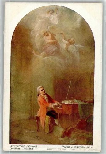 1919 sign. Hausleitner, Rudolf Präludium Mozart am Klavier Engel Wiener Kunst B.K.W.I. Nr. 1823