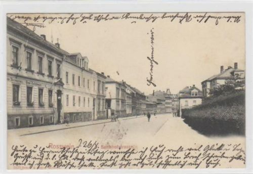 Roßwein mit Bahnhofstrasse gelaufen und Bahnpoststempel von 1902, Zug Nr. 1410. Vorder- und Rückseite leicht stockfleckig, sonst gut erhalten.